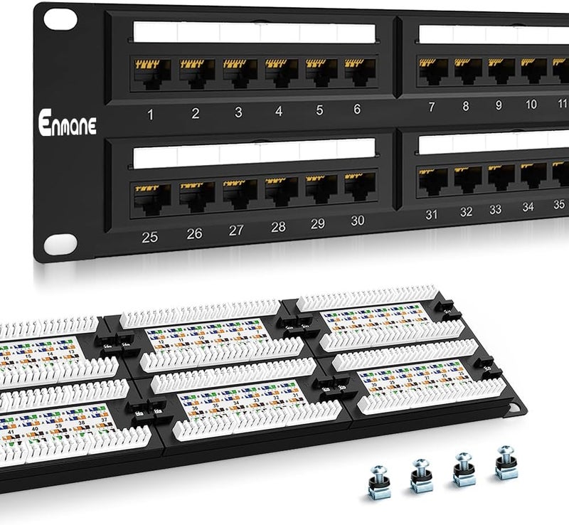 Enmane 2U 48port Patch Panel CAT6 Patch Panel (EC Listed) Rack Mount 19inch Ethernet Patch Panel Punch Down for Cat6, Cat5e, Cat5 Cabling (CAT6) - Image 1